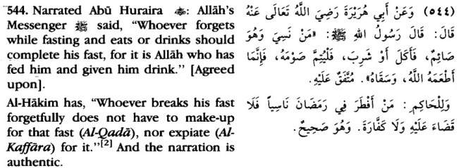 Unintentional Eating or Drinking While Fasting – Bulugh al-Marâm