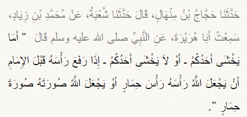 The sin of the one who raises his head before the Imaam (raises his head)